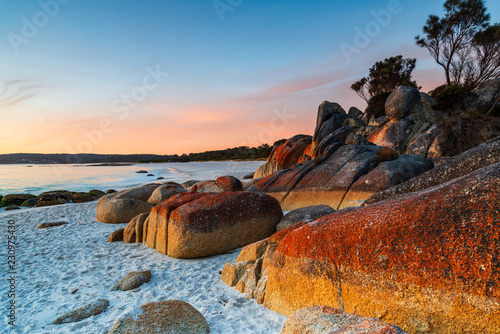 Cosy Corner, Bay of Fires, Tasmania, Australia. Stunning sunrise of the epic location on the north east coast of Tasmania.