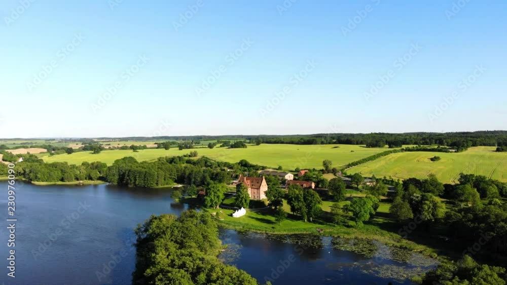Aerial view of castle Ulrichshusen, Flight sideways, Mecklenburg-vorpommern, Germany Aerial view of castle Ulrichshusen, Flight sideways, Mecklenburg-vorpommern, Germany