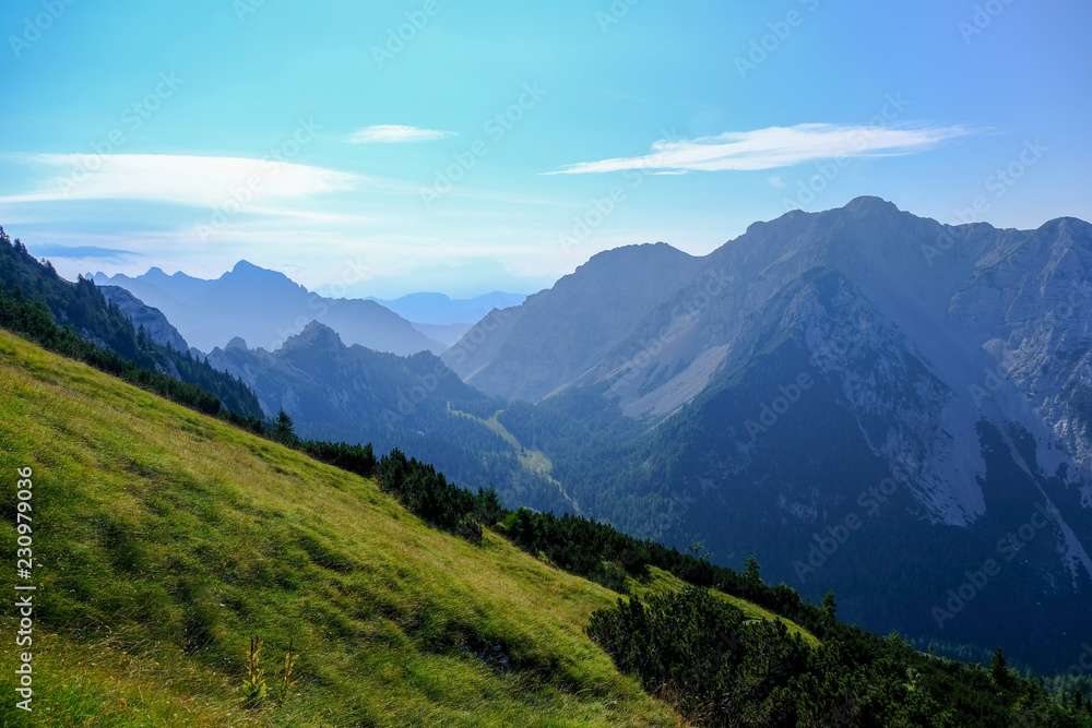 Fading mountain range of Karavanke in Slovenia