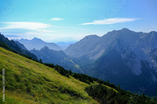 Fading mountain range of Karavanke in Slovenia