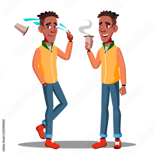 Teenager Litter, Casually Throwing An Empty Glass Of Coffee On The Street Vector. Isolated Illustration