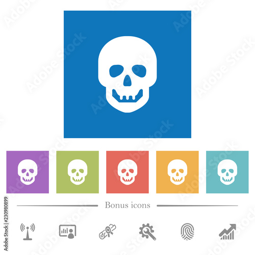 Human skull flat white icons in square backgrounds photo