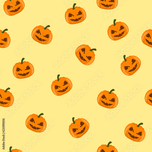 Halloween seamless pattern with pumpkins on orange background. Vector illustration