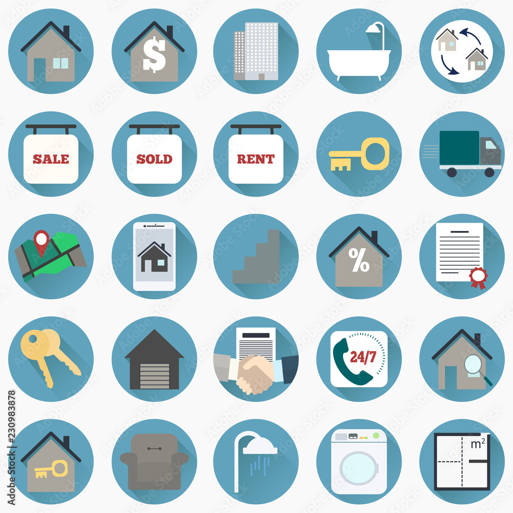 Real estate  icons in flat design. Vector illustration