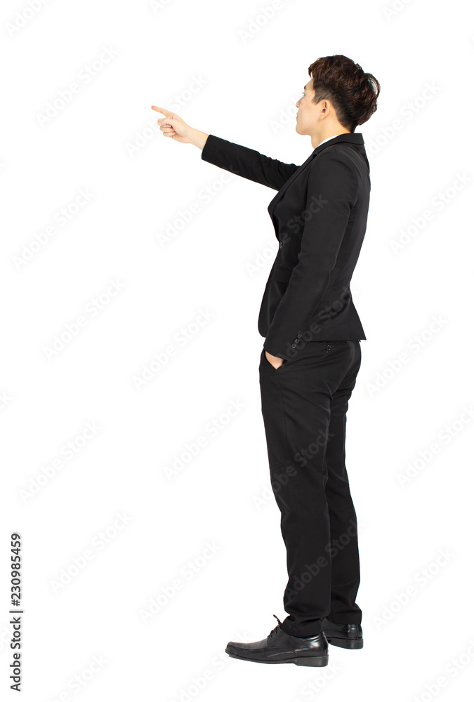 rear view of Businessman pointing copy space rear view of Businessman pointing copy space