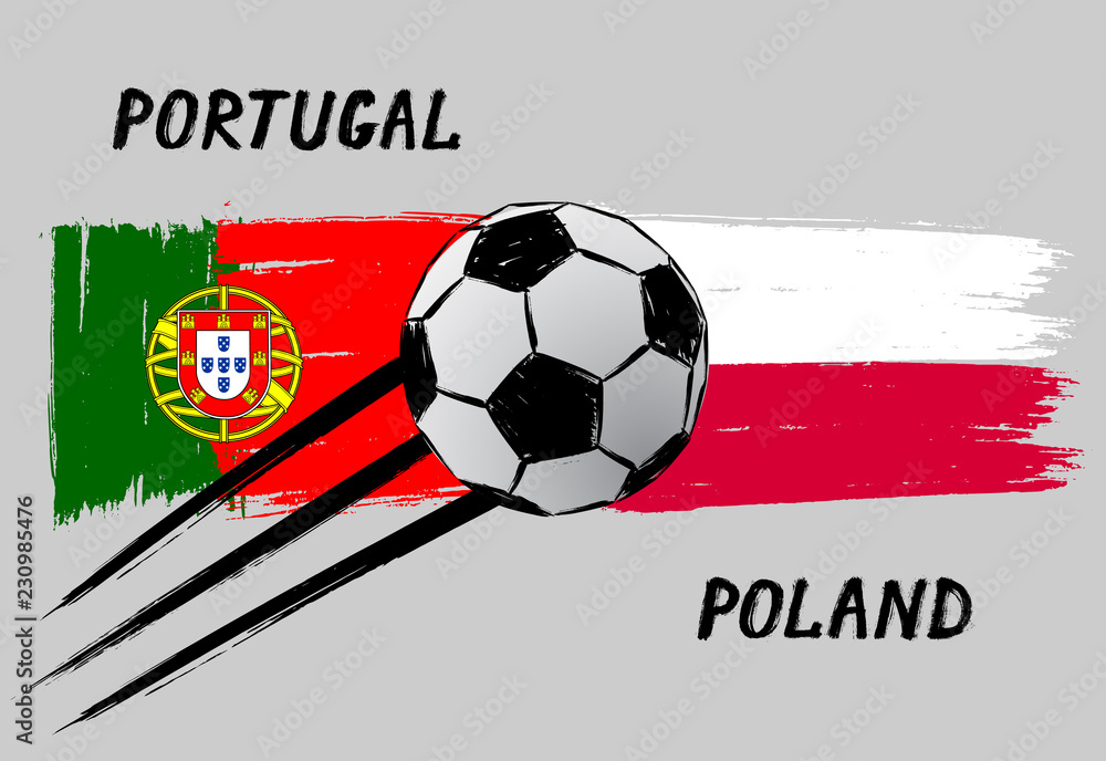 Fototapeta premium Flags of Portugal and Poland - Icon for football Nations League - Grunge