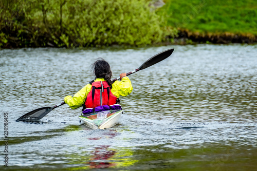 Kayak racing on the lake in Wales