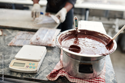 Canvas Print Artisanal chocolate being melted in a bain marie