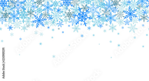 Blue winter seamless background with flying snowflakes. Snow frost effect. Abstract snowflakes seamless pattern