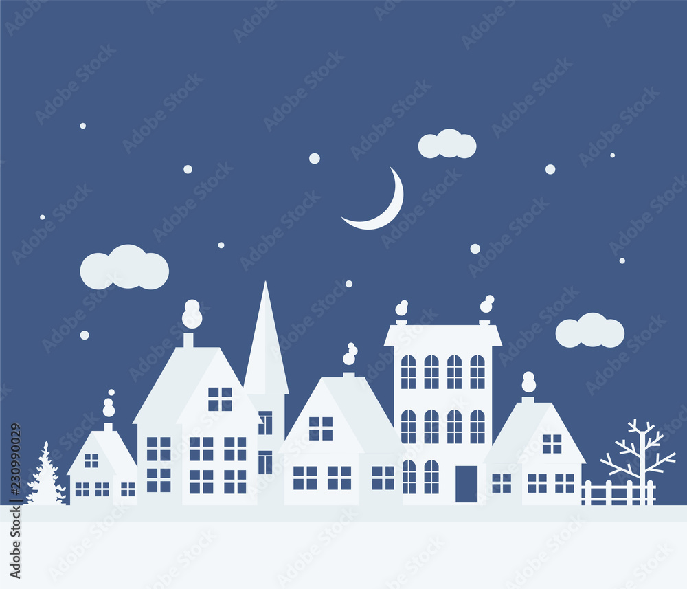 Merry Christmas and Happy New Year. A small winter city. Paper art in digital style. Vector illustration. Merry Christmas and Happy New Year. A small winter city. Paper art in digital style. Vector illustration.