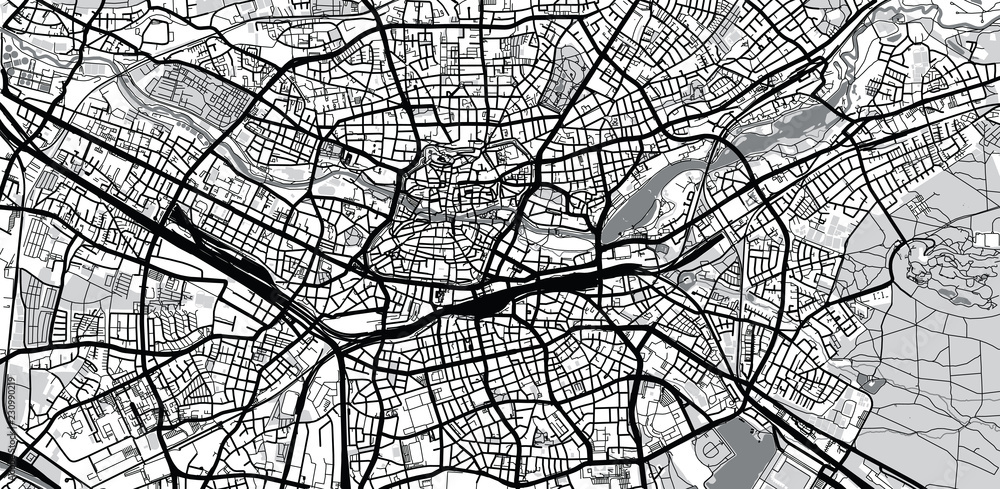 Urban vector city map of Nuremberg, Germany