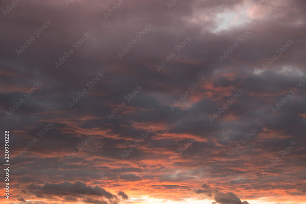 Evening sunset with beautiful pink picturesque clouds