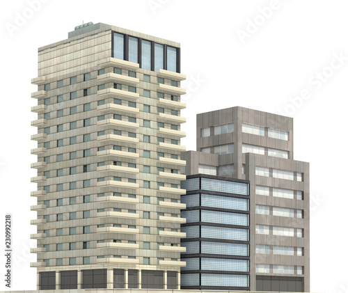 Billede på lærred Modern buildings isolated on white background 3d illustration