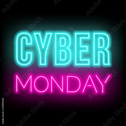 Cyber Monday neon lettering on dark background.