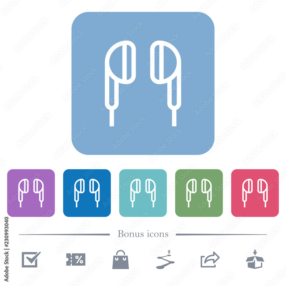 Earphone flat icons on color rounded square backgrounds Earphone flat icons on color rounded square backgrounds