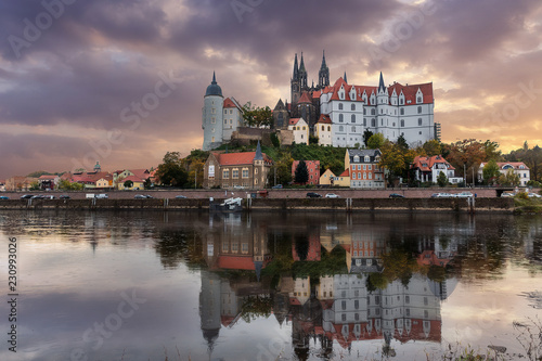 View over the Elbe river to Albrechtsburg Castle  Meissen  Saxony  Germany  Europe. Wonderful Autumn scene. creative Scenic image of Albrechtsburg Castle. Popular Places for photographers