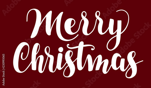 Merry Christmas vector text Calligraphic Lettering design isolated on red background.