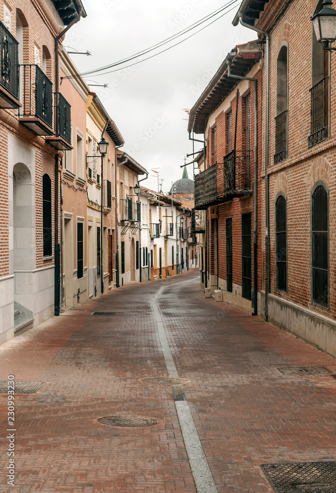 Street of Alaejos in Valladolid on a rainy day