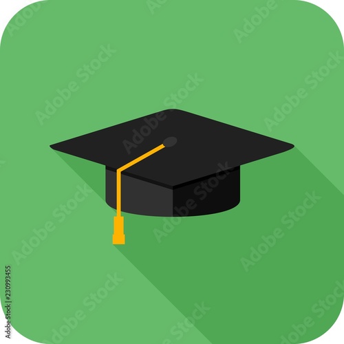 Graduation cap flat multi color long shadow icon