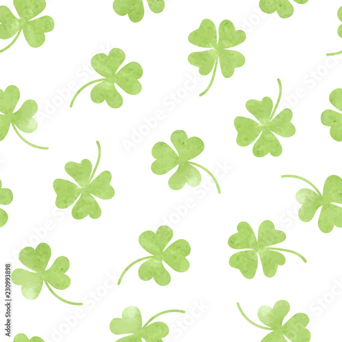 Seamless watercolor clover pattern. Vector background for Saint Patrick's Day.
