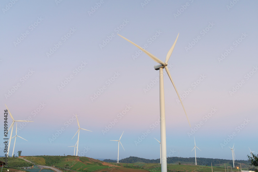 Fototapeta premium Windmill field In the morning, Windmill field In the morning.
