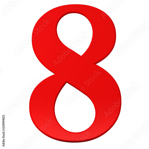 8 number eight 3d red sign isolated