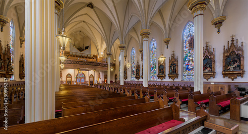 Panorama of the interior of the historic Cathedral of the Immaculate Conception in Fort Wayne  Indiana