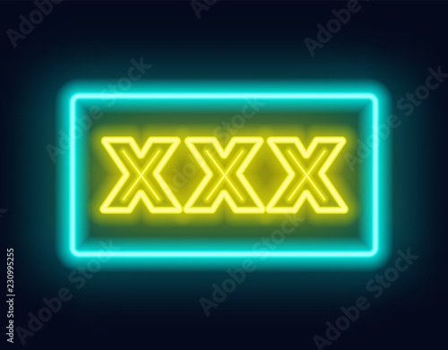 XXX neon sign on a dark background.
