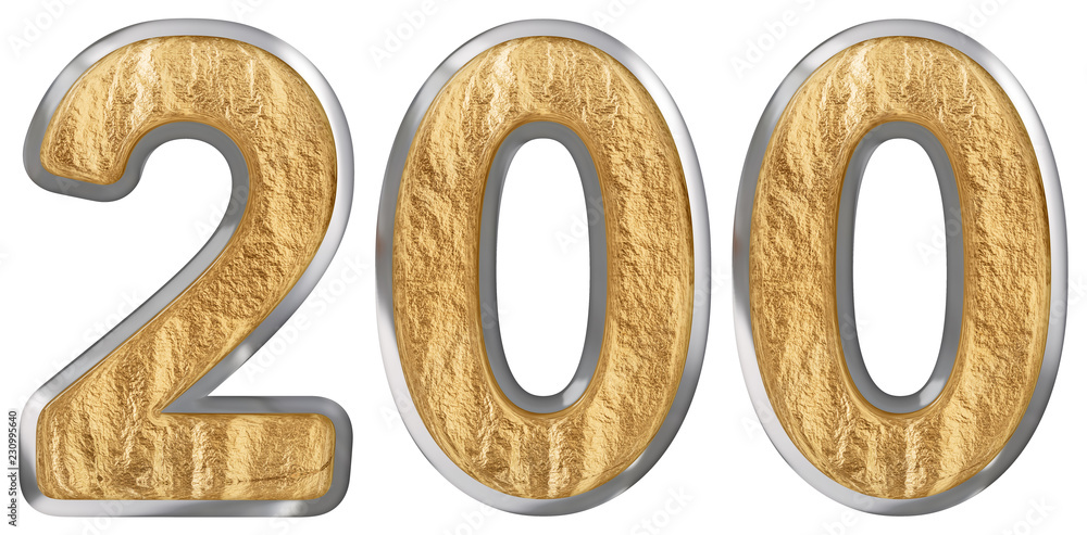 Numeral 200, two hundred, isolated on white background, 3d render Numeral 200, two hundred, isolated on white background, 3d render