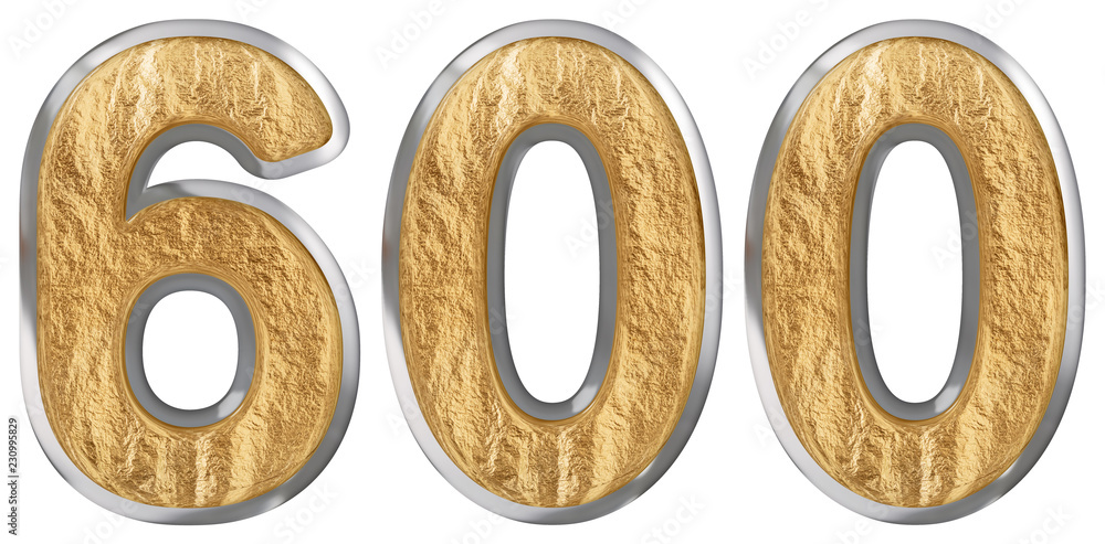 Numeral 600, six hundred, isolated on white background, 3d render Numeral 600, six hundred, isolated on white background, 3d render