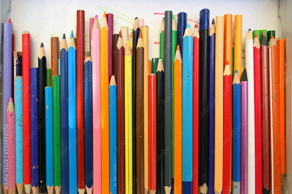 Arranged colored pencils close up Arranged colored pencils close up