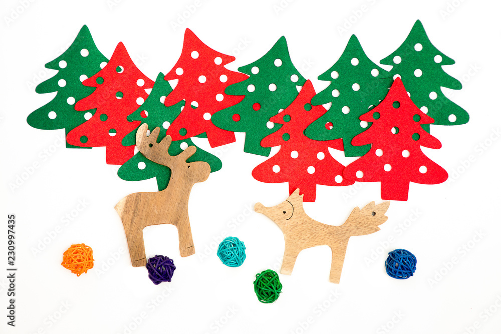 Fototapeta premium deer, fox, and pine trees