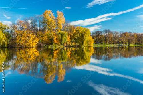 Golden Polish Autumn. The Nowa Huta Pond. Cracow. Poland