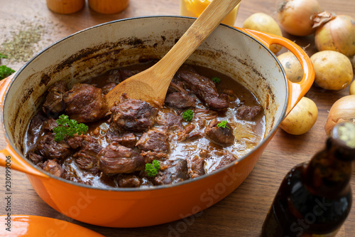 Typical Blegian beef stew flemish carbonades  photo