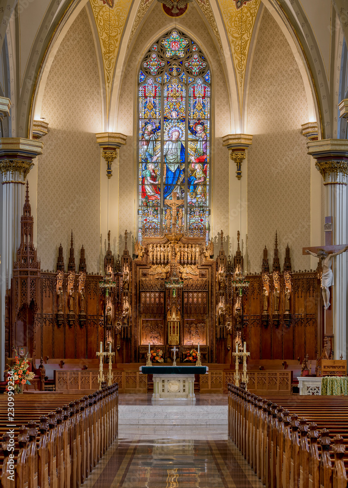 Altar and sanctuary inside the Cathedral of the Immaculate Conception in Fort Wayne, Indiana