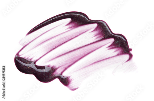 Smear and texture of purple lipstick or acrylic paint isolated on white