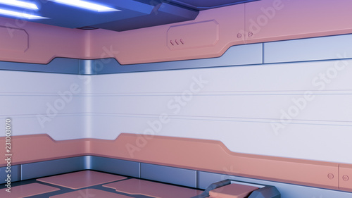 Sci-Fi space station corridor interior 3d illustration photo