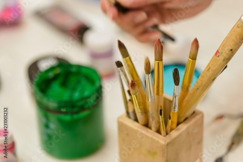 Paint jar and brushes
