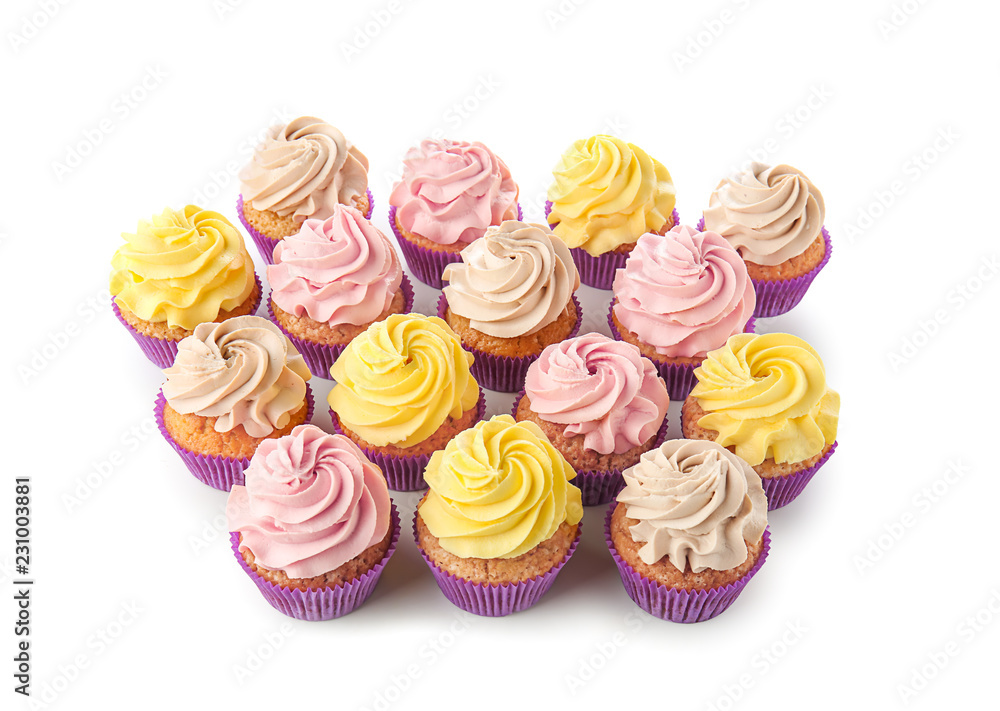 Delicious cupcakes on white background Delicious cupcakes on white background