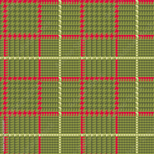 Christmas Glen Plaid Seamless Vector Pattern in Red and Green with Light Green Overcheck Stripe. Prince of Wales Check. Trendy High Fashion Print. 8x8 Check Houndstooth. Pixel Perfect Tile Swatch Incl photo