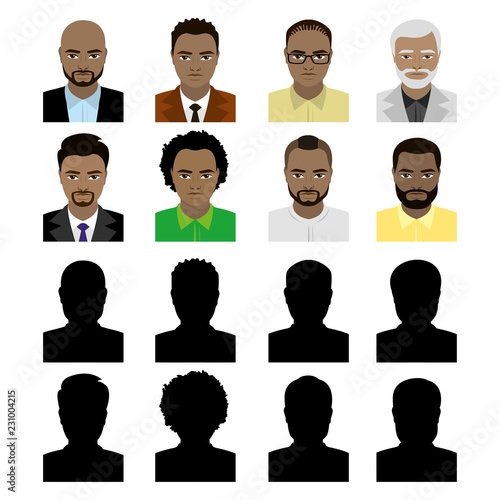 African american male avatars and black silhouette