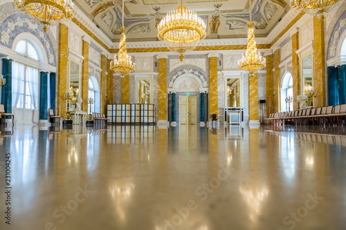  Fragment of the interior of the Marble Hall in the Konstantinovsky Palace of the State Complex "Palace of Congresses" in the village of Strelna, St. Petersburg