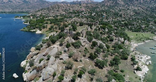 Aerial View Of Historical Places - The Ancient City Of Herakleia In Milas  Turkey photo