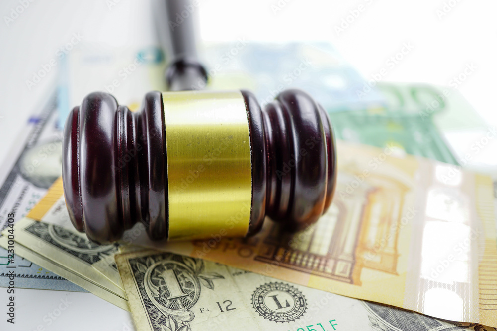 Judge hammer on Euro banknotes Judge hammer on Euro banknotes