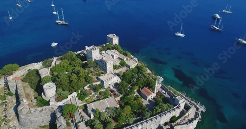 Aerial View Of Historical Places Castle Of St Peter Bodrum City In Turkey photo