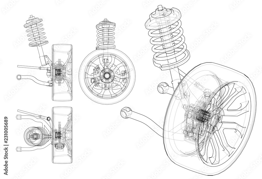 Car suspension with wheel tire and shock absorber