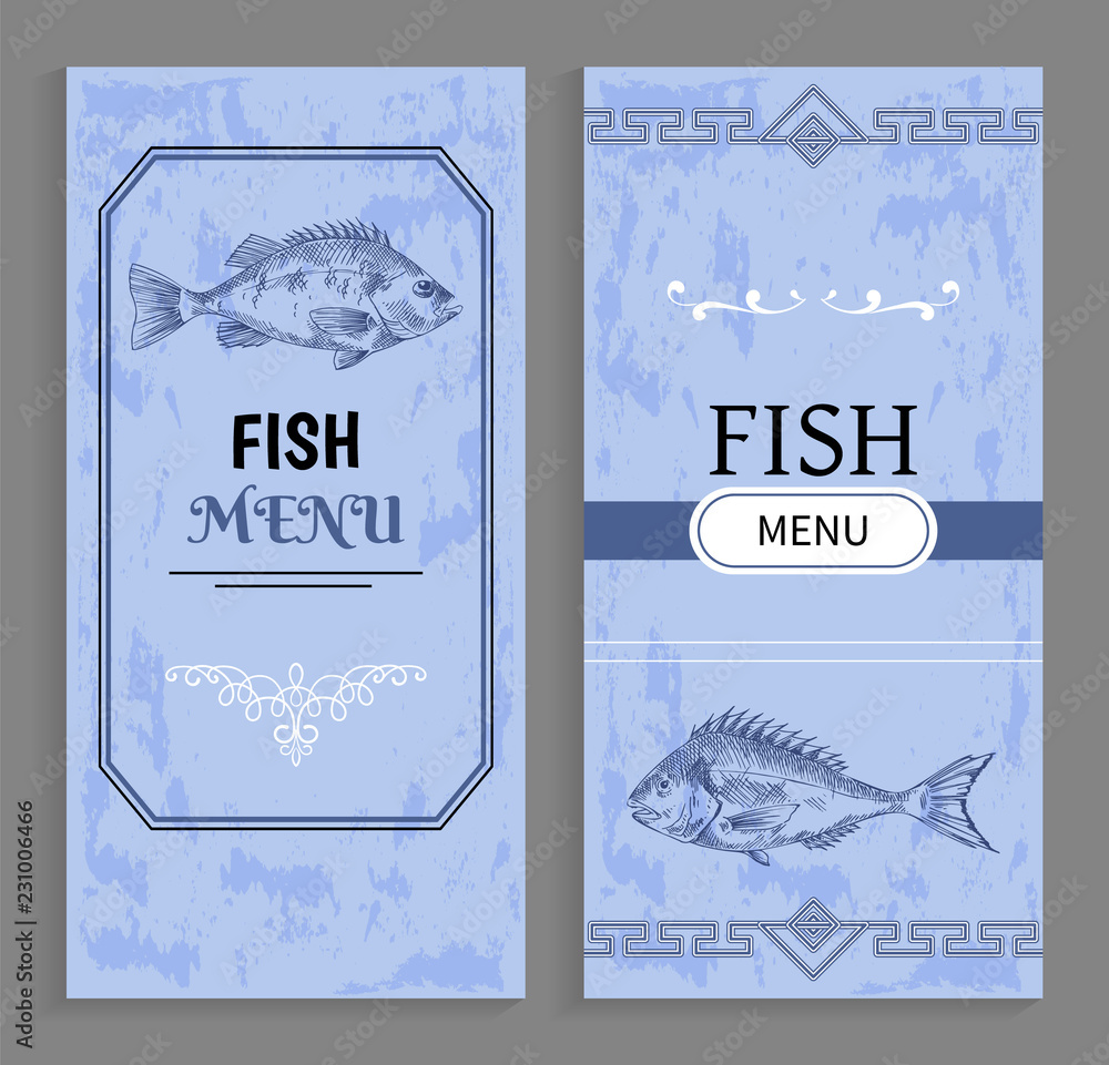 Fototapeta Menu of Dishes Fish Templates Decorative Frames