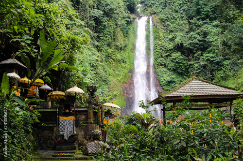 Temples and waterfall in bali in the nature