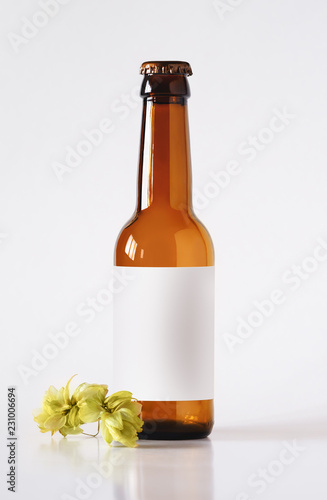 Beer Bottle With Hop Mock-Up - Blank Label photo