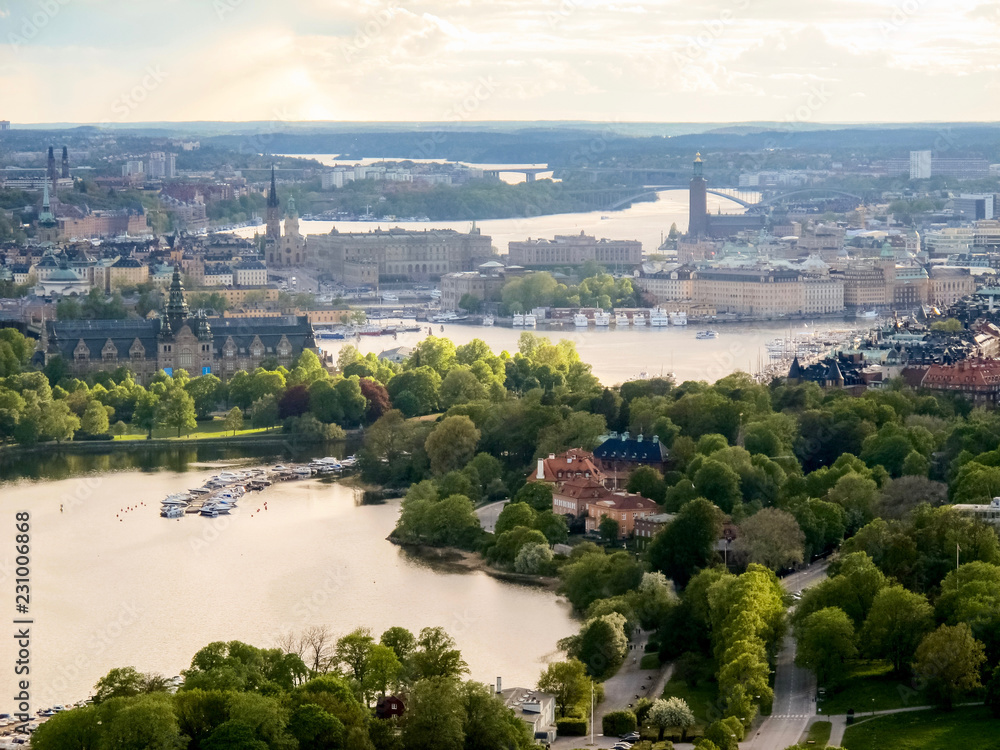 Sweden, Stockholm - May 16, 2011. Beautiful view of Stockholm city from TV tower Kaknastornet.